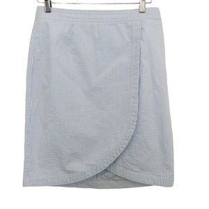 Brooks Brothers Blue and White Pinstripe Seersucker Wrap Skirt Womens Sz 6